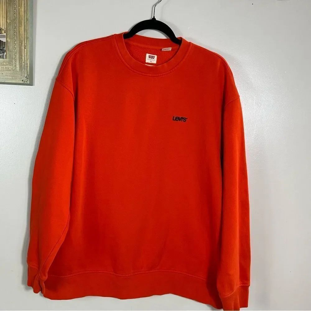 Levi's Orange Crewneck Sweater with Ribbed Cuffs